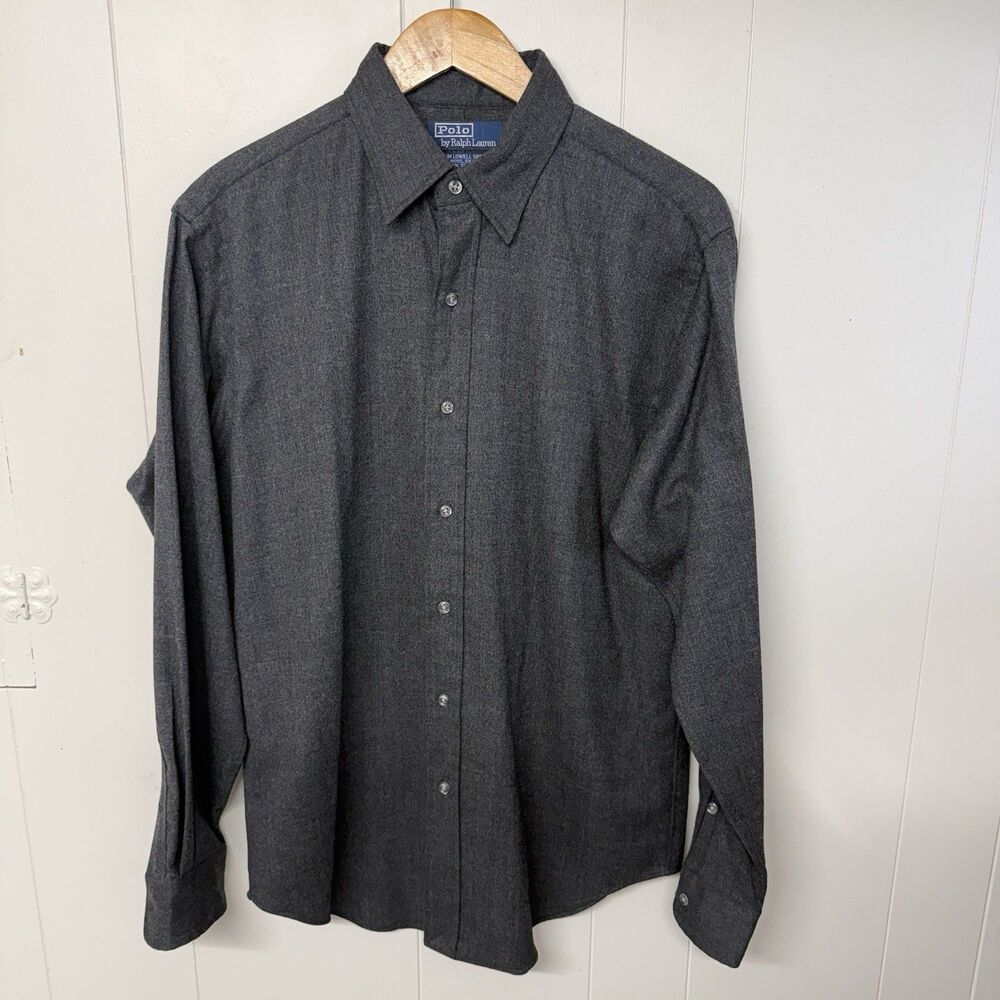 VTG Polo Ralph Lauren Slim Lowell Sport Fit Shirt Stretch Wool Blend Grey Men M